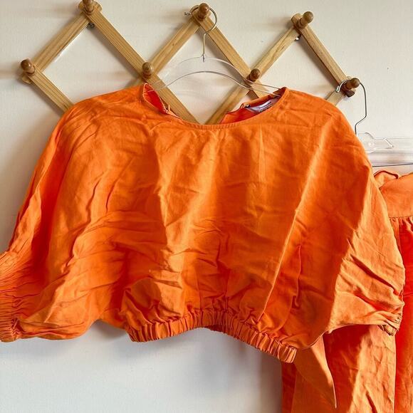 Stockholm Atelier & Other Stories Linen Orange Crop Top and Midi Skirt Set XS/2 - Picture 3 of 12